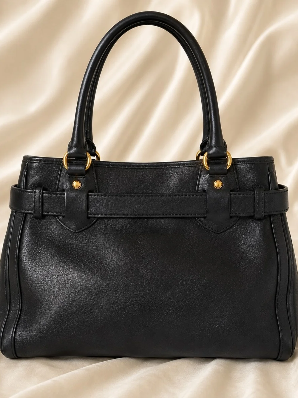 AUTHENTIC Gucci Black Leather Running Satchel with Gold Double G Buckle